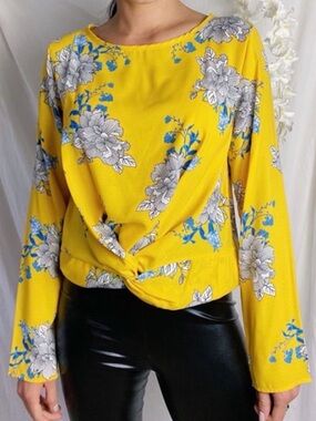 Yellow Floral Twist-Front Blouse